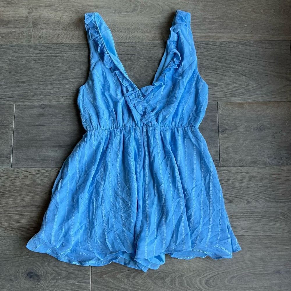 Superdown Women's Blue Ruffled Neckline Sleeveless Romper Size Small